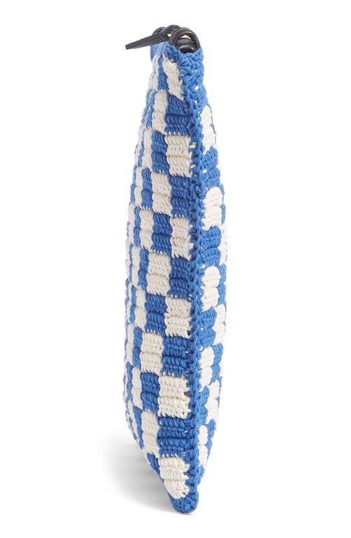 Shop Clare V . Crochet Cotton Foldover Clutch In Cobalt/cream Crochet Checker