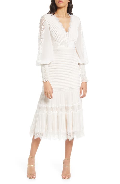 Tadashi Shoji Lace Pintuck Long Sleeve Cocktail Dress In White/petal