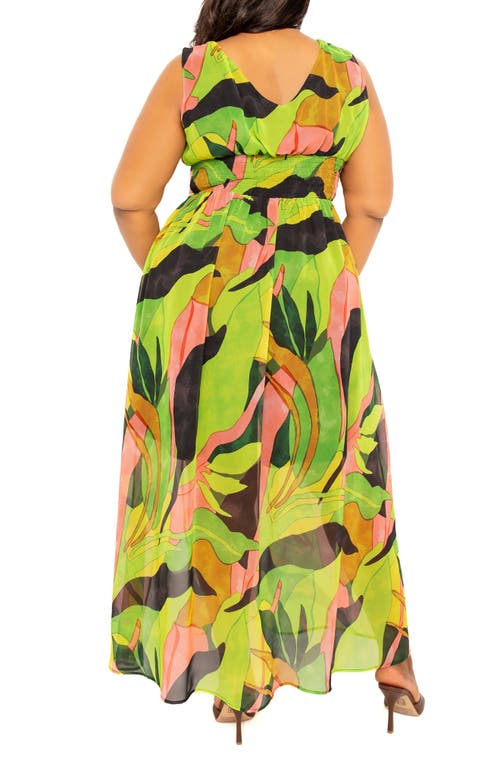Buxom Couture Abstract Print Maxi Dress In Green Multi