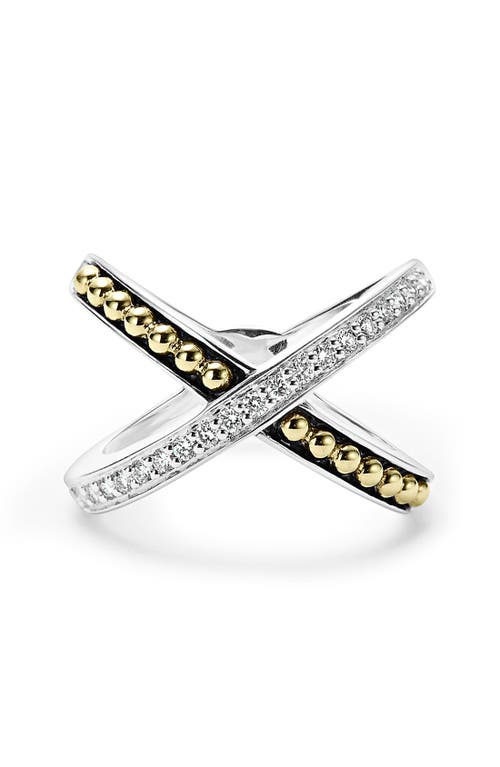 Shop Lagos Ksl Diamond Pavé Crossover Ring In Silver/gold/diamond