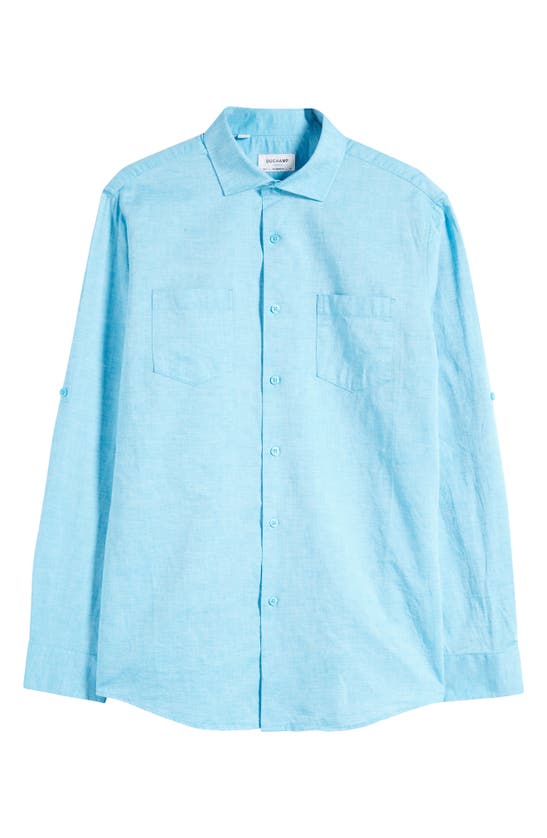 Shop Duchamp Linen Blend Dress Shirt In Blue