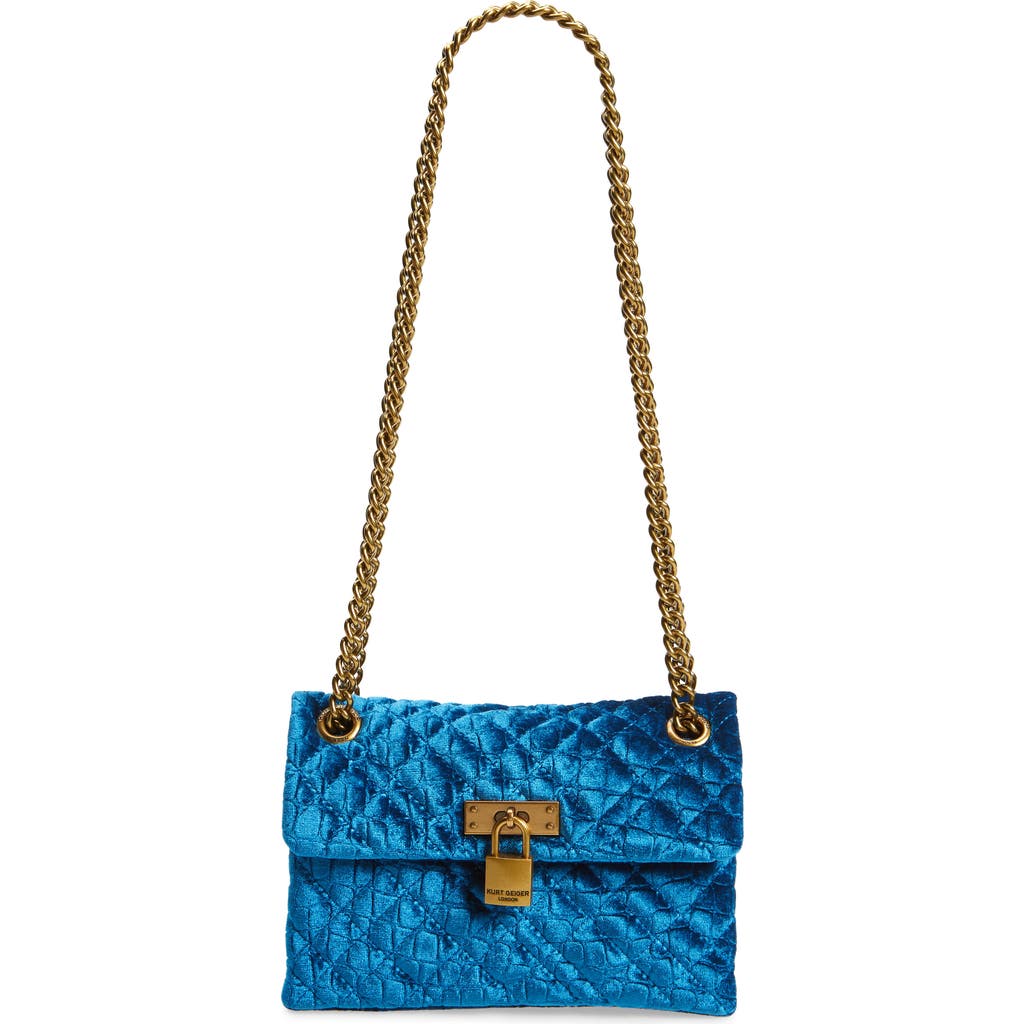 Kurt Geiger London Mini Brixton Croc Embossed Velvet Shoulder Bag In Dark Blue