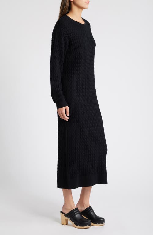 Shop Treasure & Bond Cable Stitch Long Sleeve Midi Sweater Dress In Black