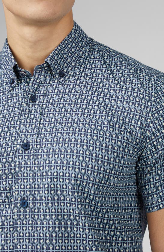 Shop Ben Sherman Geo Spot Print Short Sleeve Button-down Shirt In Petrol