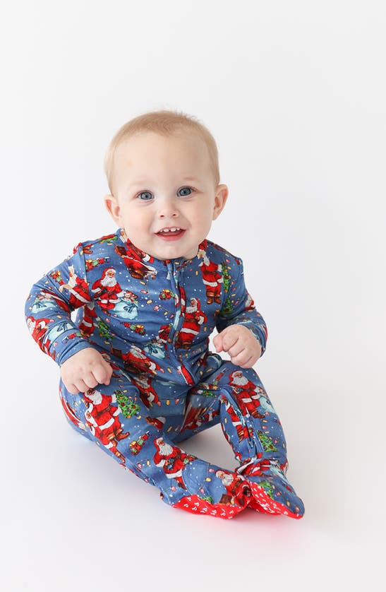 Shop Posh Peanut Kids' Santa Clause Zip Fitted Footie Pajamas In Blue
