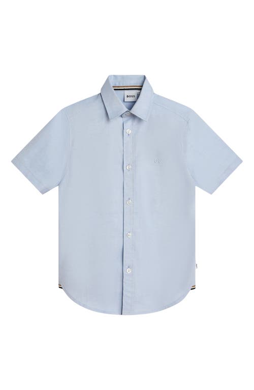 BOSS Kidswear Kids' Solid Short Sleeve Cotton Button-Up Shirt Pale Blue at Nordstrom, Y