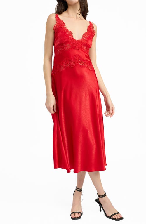 En Saison Franklie Lace Trim Satin Tie Back Midi Dress In Ruby