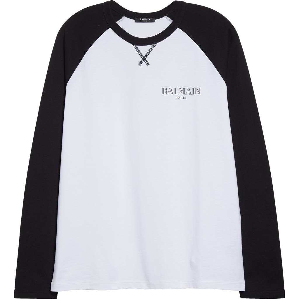 Shop Balmain Lips Print Logo Raglan Sleeve Organic Cotton T-shirt In Gab White/black