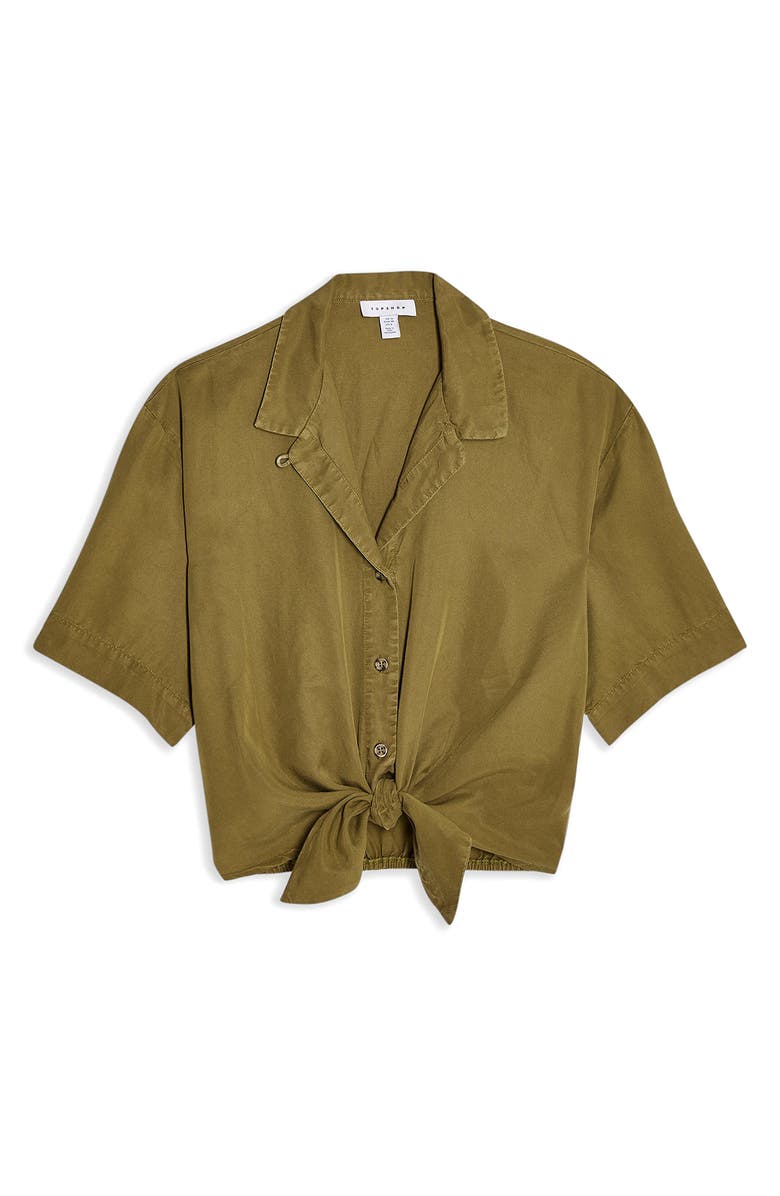 TOPSHOP Demi Casual Knot Front Button-Up Shirt, Main, color, OLIVE