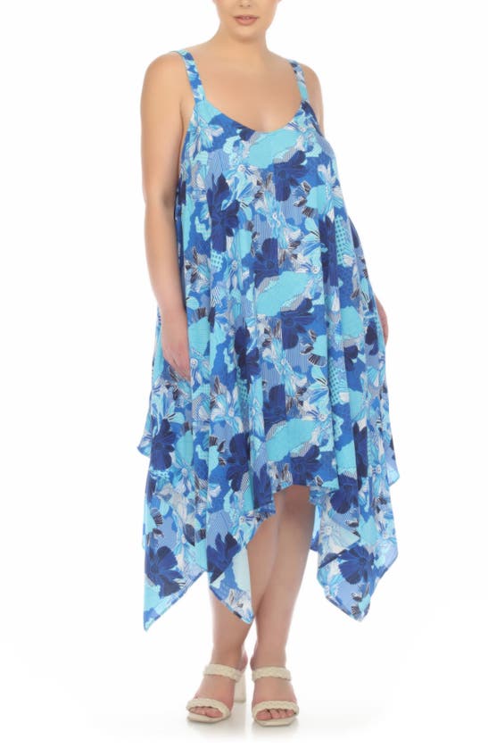 Shop Boho Me Print Handkerchief Hem Maxi Dress In Patch Blue