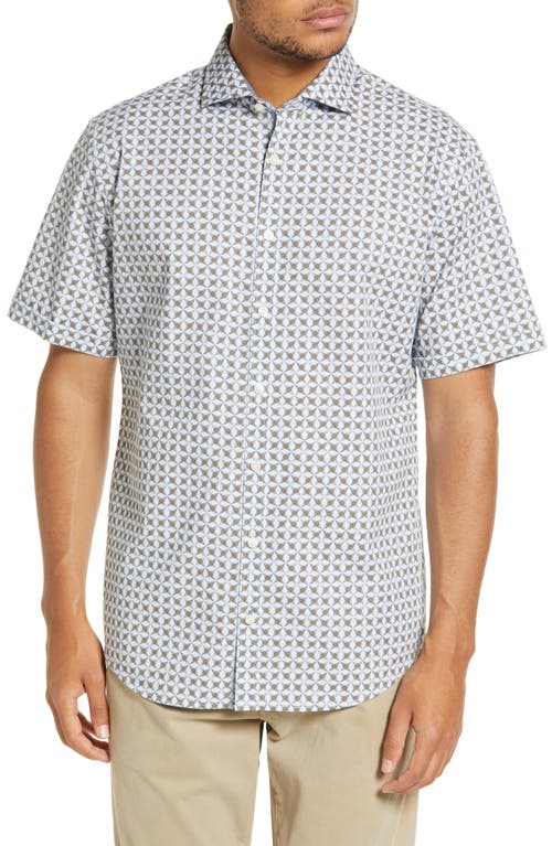 Brax Men's Hardy Print Short Sleeve Cotton Button-Up Shirt in Muscat