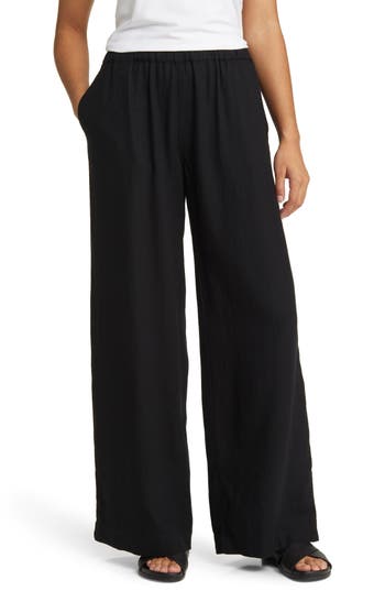 Caslon ® Wide Leg Pull-on Linen Blend Pants In Black