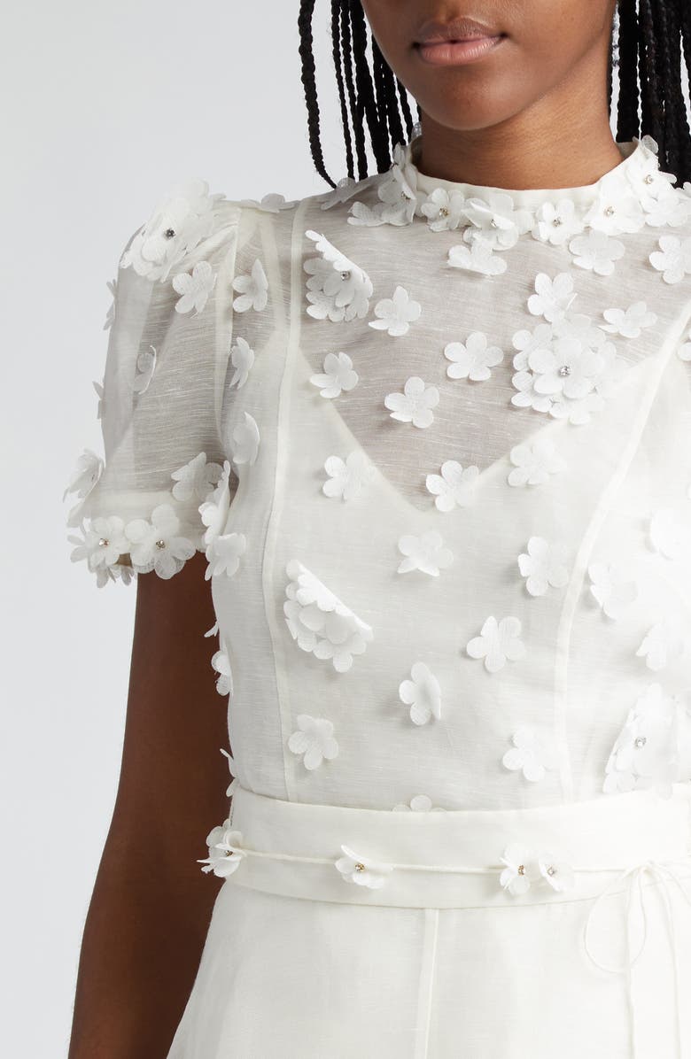 Zimmermann Matchmaker Floral Appliqué Linen & Silk Organza Top | Nordstrom