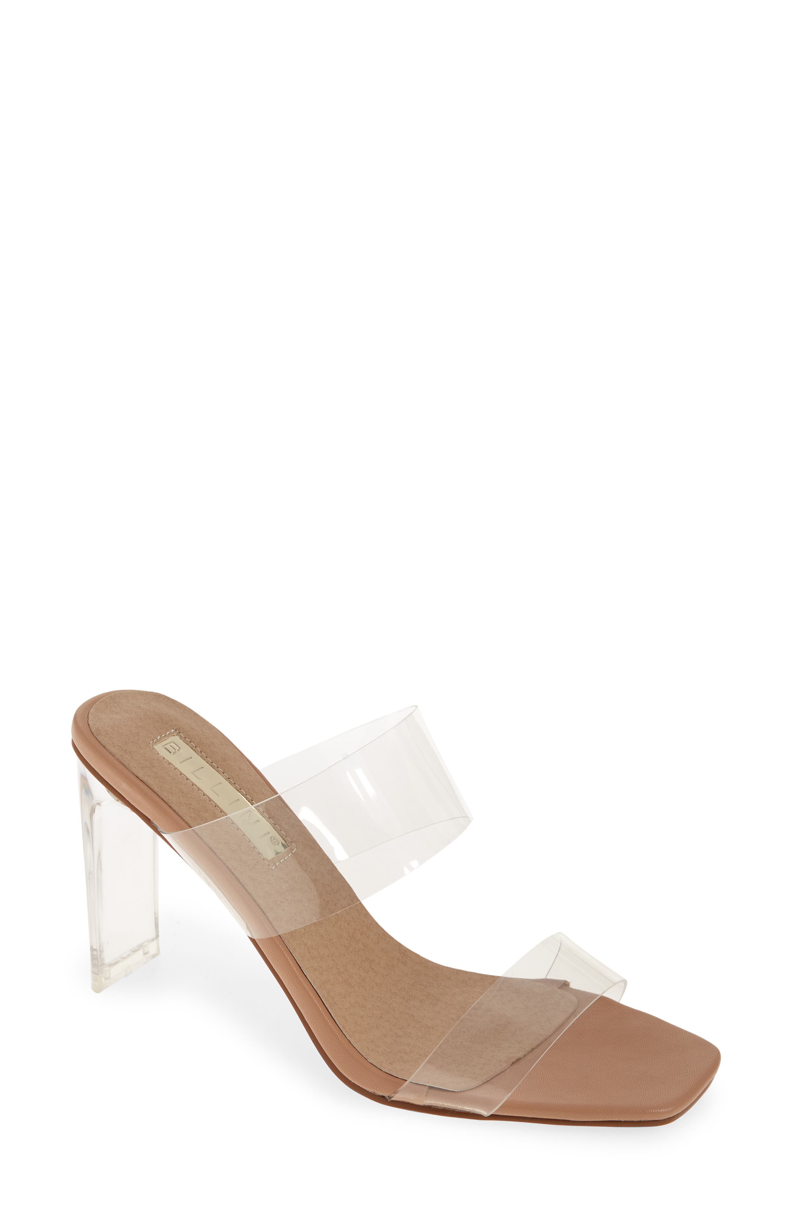 small clear block heels