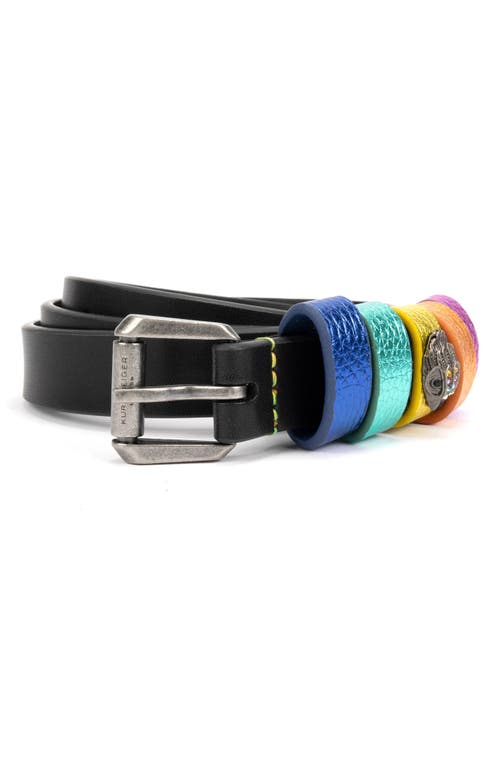 Rainbow Keeper Leather Belt in Black/Antique Silver