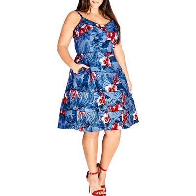 Plus Size City Chic Love Hawaii Fit & Flare Dress, Blue