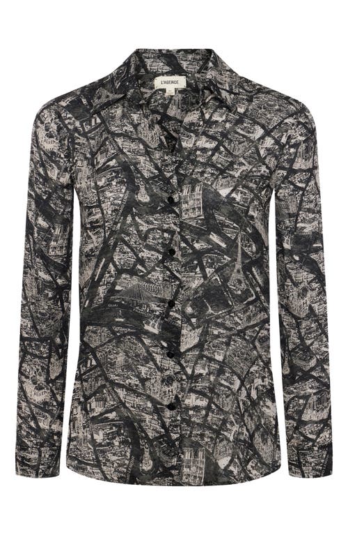 Shop L Agence L'agence Nina Paris Map Print Silk Shirt In Black/ecru Map Of Paris