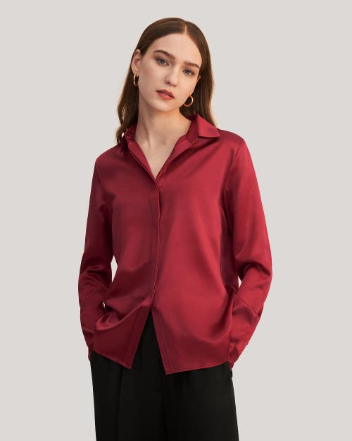 Lilysilk Basic Concealed Placket Silk Shirt In Claret