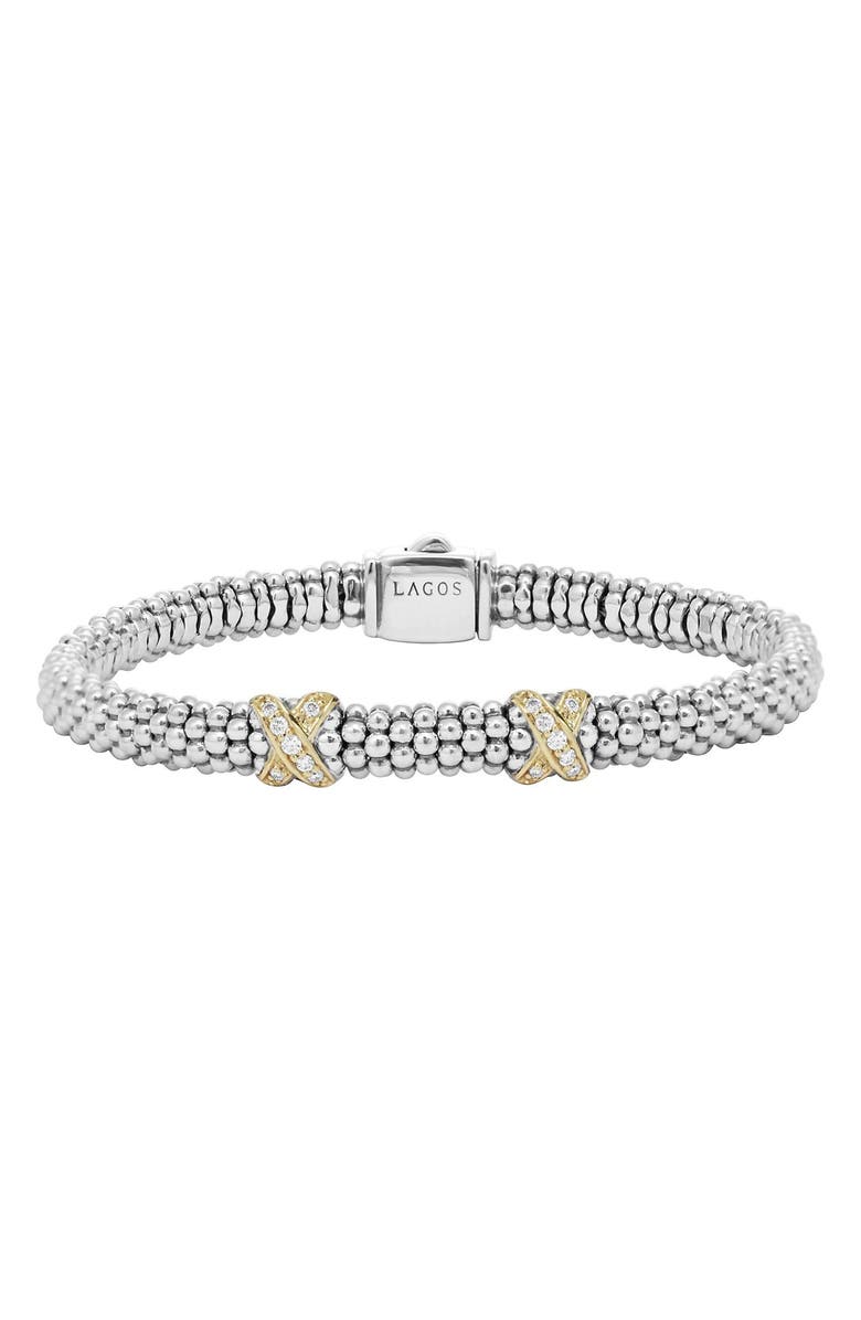 LAGOS 'Signature Caviar' Diamond Rope Bracelet, Main, color, SILVER/GOLD