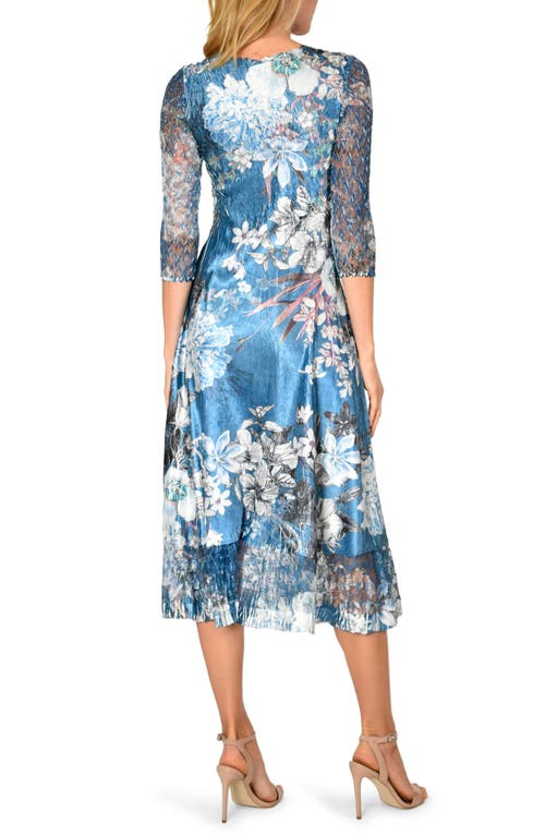 Shop Komarov Charmeuse & Chiffon A-line Dress In Azure Bouquet