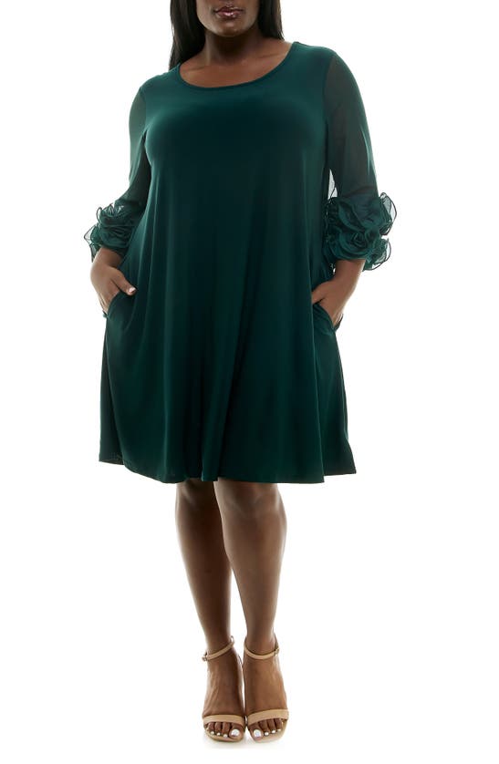Nina Leonard Ruffle Cuff Shift Dress In Green