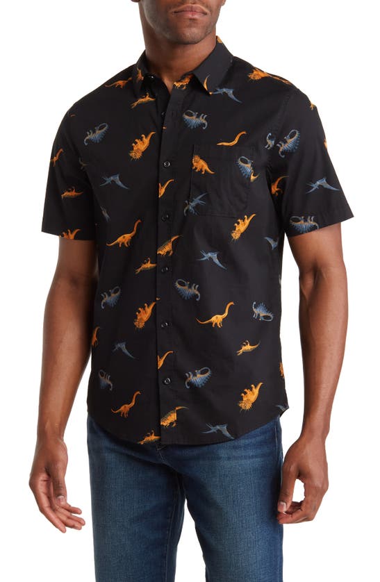 Abound Patterned Short Sleeve Stretch Shirt In Black Dino Print