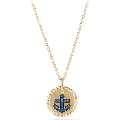 David Yurman Cable Collectibles Anchor Necklace With Light Blue Sapphires In 18K Gold