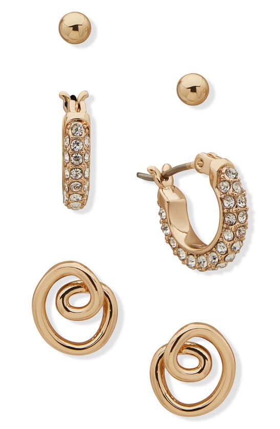 Dkny Aubrey Set Of 3 Earrings In Gold/ Crystal