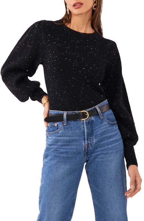 1.STATE Balloon Sleeve Rib Sweater Rich Black at Nordstrom,