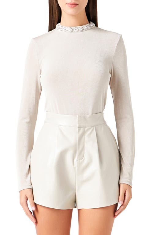 Endless Rose Embellished Slub Top Nude at Nordstrom,