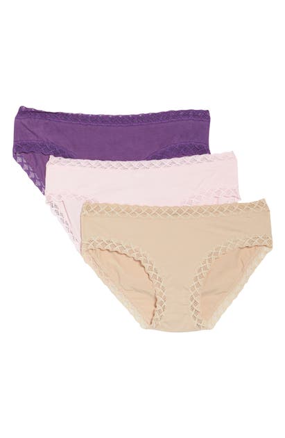 Natori Bliss 3-pack Cotton Blend Briefs In Dusty Pink/ Jam/ Caf