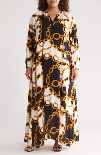 By Design Lauren Printed Long Sleeve Maxi Dress In Geometry Link