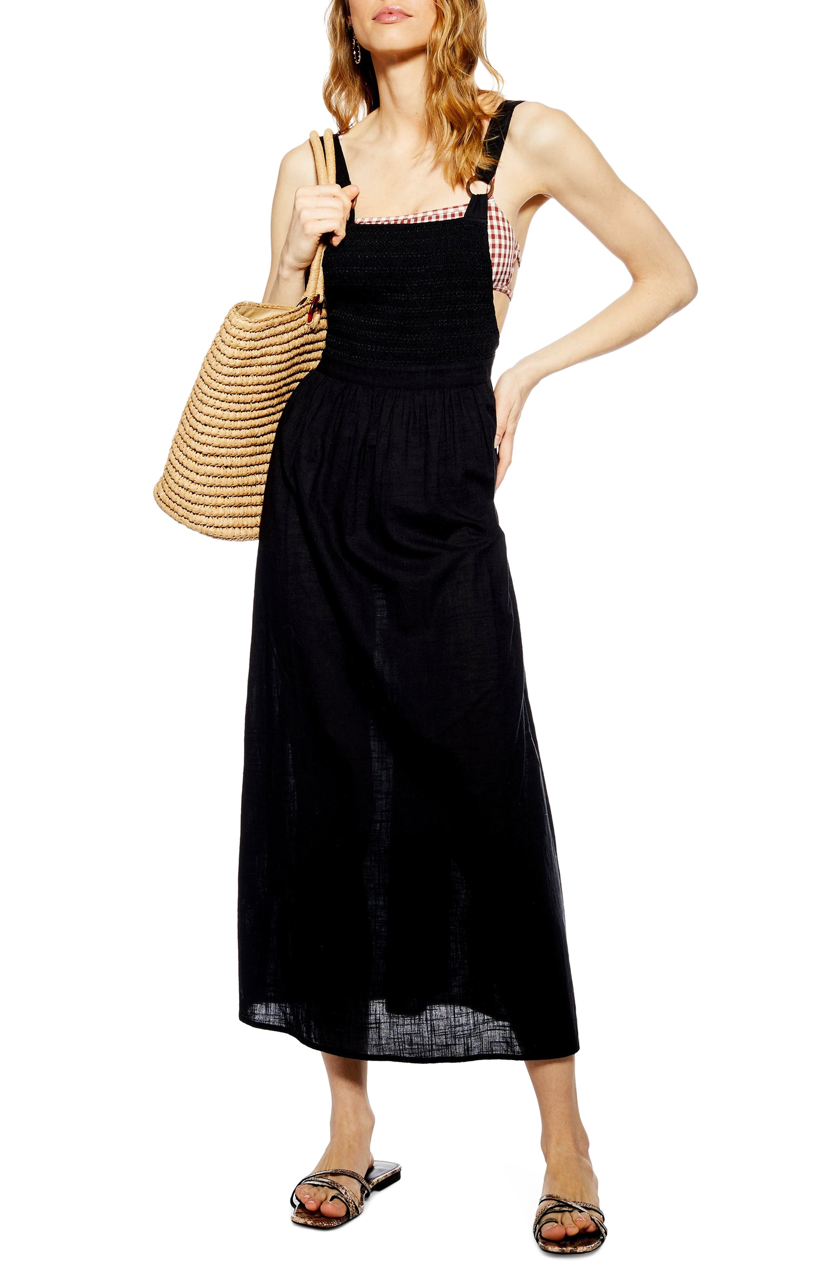 Tosphop Shirred Bodice Cover-Up Maxi Dress, Black