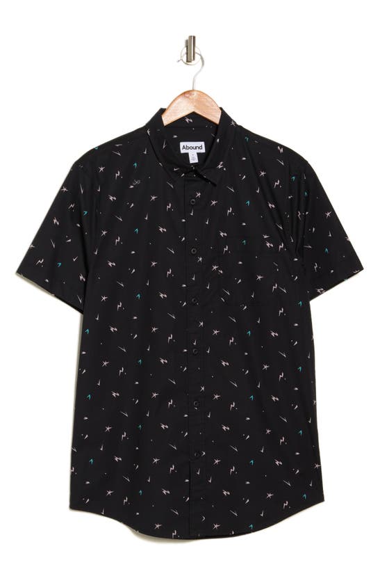 Shop Abound Print Micro Dobby Poplin Short Sleeve Button-up Shirt In Black Micro Dobby