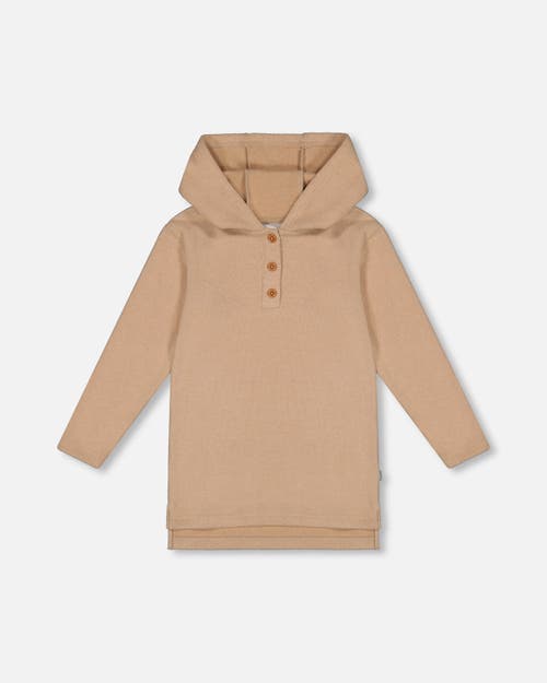 Deux Par Deux Girls' Hooded Rib Tunic - Big Kid In Oatmeal