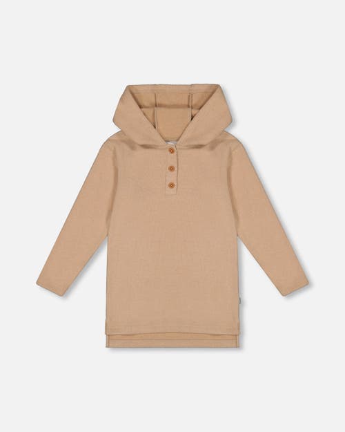 Shop Deux Par Deux Little Girl's Hooded Rib Tunic Beige In Oatmeal