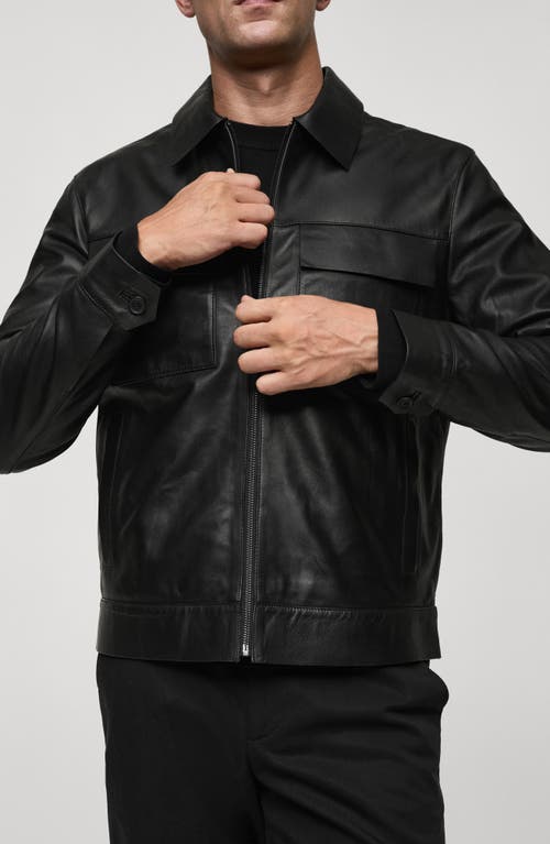 Shop Mango Leather Zip Jacket In Black