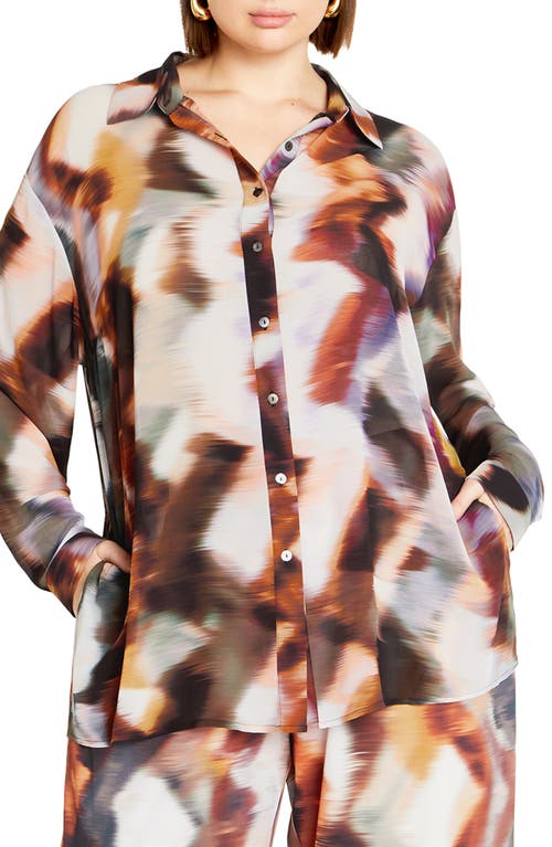 Shop City Chic Sheer Lover Print Long Sleeve Shirt In Minerals