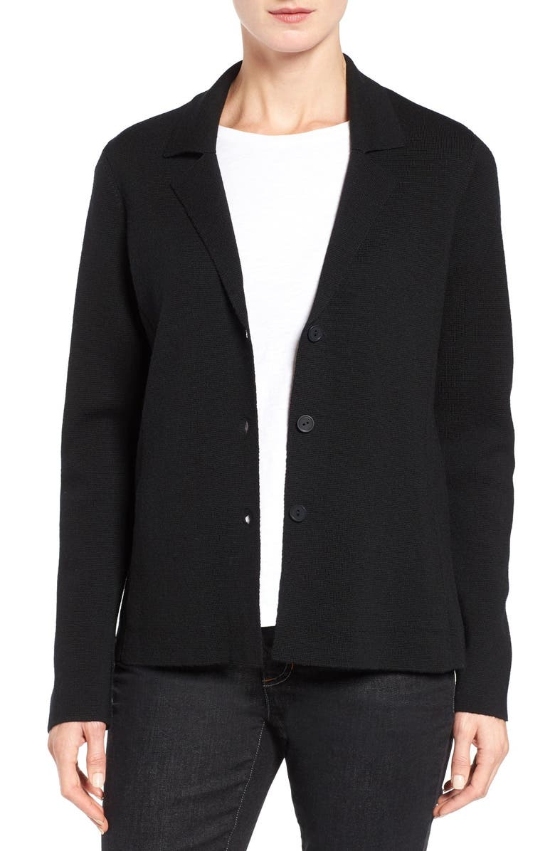 Eileen Fisher Interlock Knit Merino Wool Notch Collar Jacket | Nordstrom