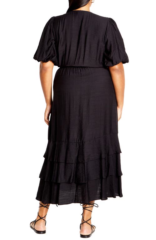 Shop City Chic Bea Wrap Front Tiered Dress In Black