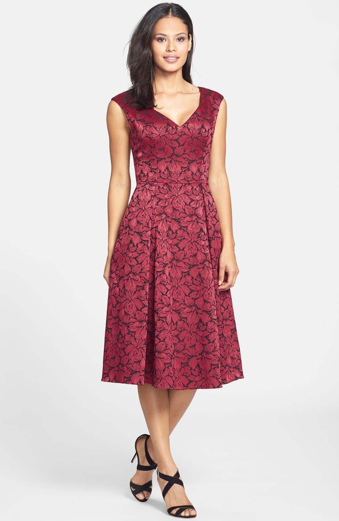 Adrianna Papell Floral Jacquard Fit & Flare Midi Dress (Regular