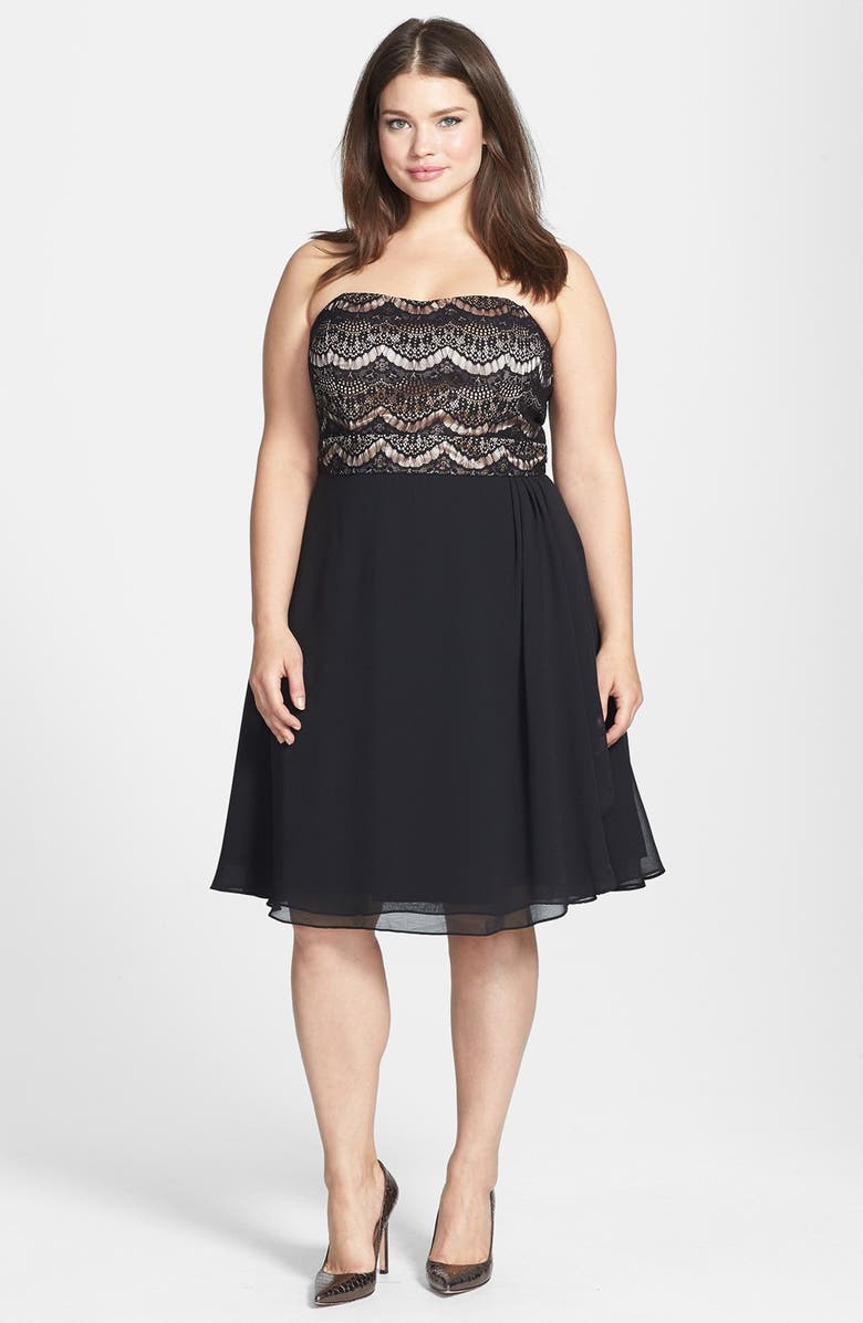 City Chic Mixed Media Fit & Flare Dress (Plus Size) | Nordstrom