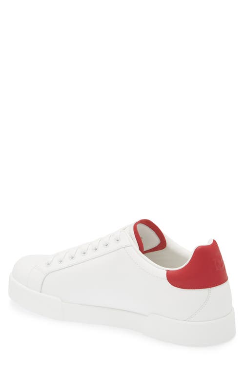 Shop Dolce & Gabbana Dolce&gabbana Portofino Leather Low Top Sneaker In Bianco/rubino