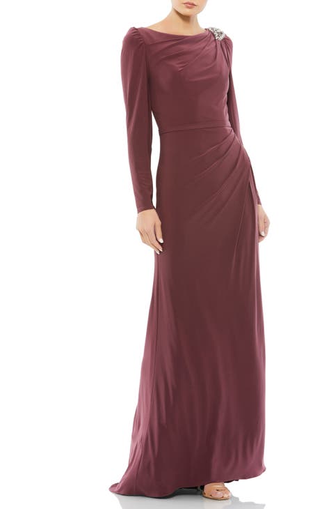 Long Sleeve Jersey Trumpet Gown