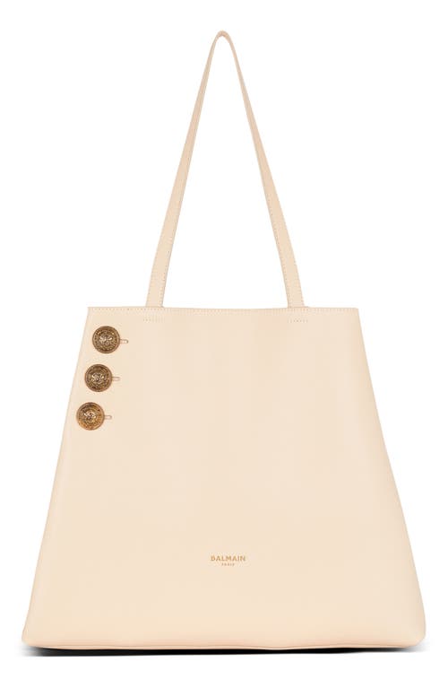 Balmain Emblem Crest Button Calfskin Shopper In 0dx Beige/pink