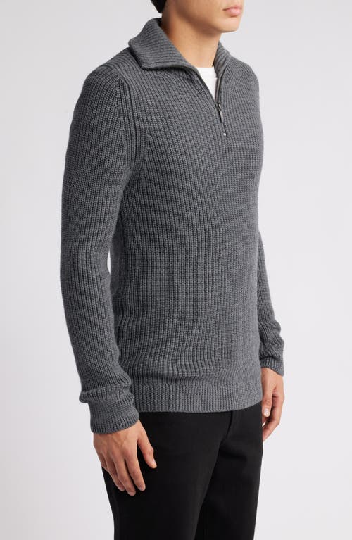 Shop Nordstrom Shaker Stitch Merino Quarter Zip Sweater In Grey Dark Charcoal Heather