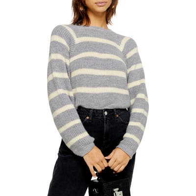 Topshop Stripe Crop Sweater, Grey