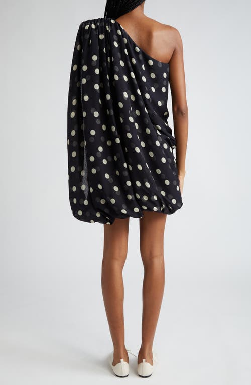 Shop Stella Mccartney Polka Dot One Shoulder Silk Chiffon Dress In Black/cream