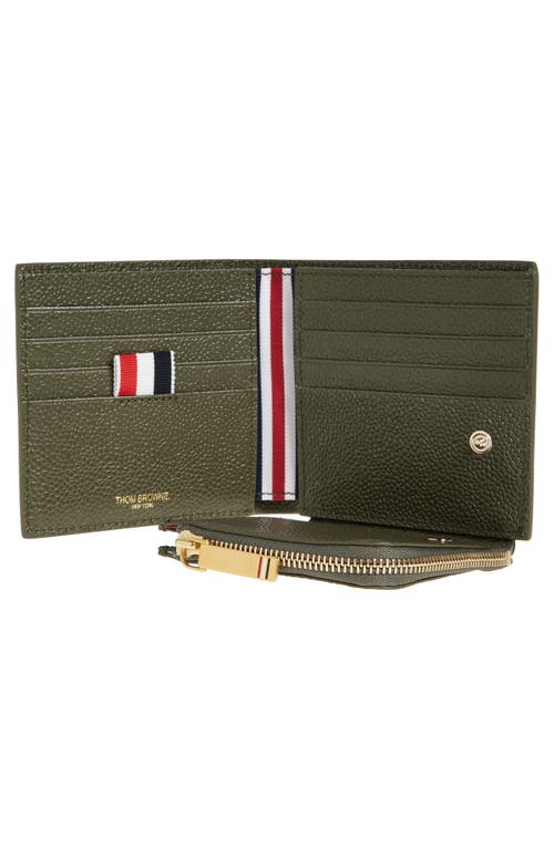 Thom Browne Bi-fold Leather Wallet In Dark Green