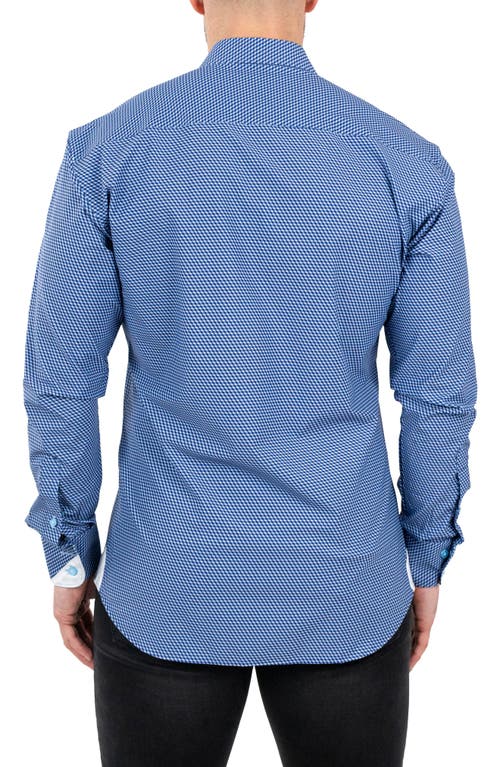 Maceoo Einstein Cubism Print Stretch Button-up Shirt In Blue